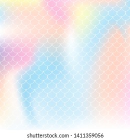 Gradient scale background with holographic mermaid. Bright color transitions. Fish tail banner and invitation. Underwater and sea pattern for girlie party. Stylish backdrop with gradient scale.