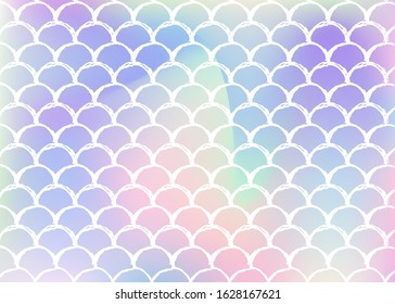 Gradient scale background with holographic mermaid. Bright color transitions. Fish tail banner and invitation. Underwater and sea pattern for girlie party. Retro backdrop with gradient scale.