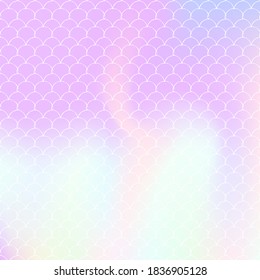 Gradient scale background with holographic mermaid. Bright color transitions. Fish tail banner and invitation. Underwater and sea pattern for girlie party. Multicolor backdrop with gradient scale.