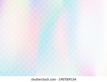 Gradient scale background with holographic mermaid. Bright color transitions. Fish tail banner and invitation. Underwater and sea pattern for girlie party. Hipster backdrop with gradient scale.