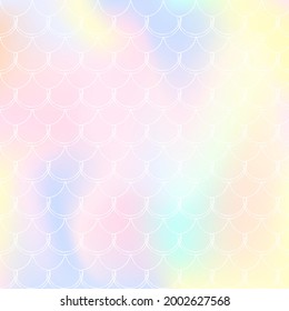 Gradient scale background with holographic mermaid. Bright color transitions. Fish tail banner and invitation. Underwater and sea pattern for girlie party. Hipster backdrop with gradient scale.