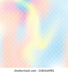 Gradient scale background with holographic mermaid. Bright color transitions. Fish tail banner and invitation. Underwater and sea pattern for girlie party. Multicolor backdrop with gradient scale.