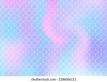 Gradient scale background with holographic mermaid. Bright color transitions. Fish tail banner and invitation. Underwater and sea pattern for girlie party. Iridescent backdrop with gradient scale.
