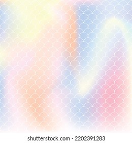 Gradient scale background with holographic mermaid. Bright color transitions. Fish tail banner and invitation. Underwater and sea pattern for girlie party. Iridescent backdrop with gradient scale.