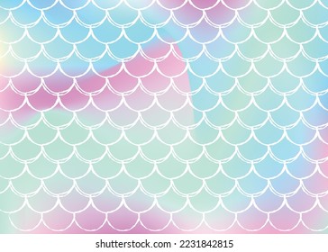 Gradient scale background with holographic mermaid. Bright color transitions. Fish tail banner and invitation. Underwater and sea pattern for girlie party. Creative backdrop with gradient scale.