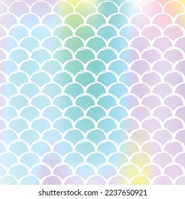 Fondo de escala de degradado con sirena holográfica. Transiciones de color luminosas. Banner de cola de pescado e invitación. Patrón submarino y marino para fiesta de niñas. Fondo perlance con escala de degradado.