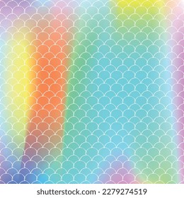 Gradient scale background with holographic mermaid. Bright color transitions. Fish tail banner and invitation. Underwater and sea pattern for girlie party. Hipster backdrop with gradient scale.