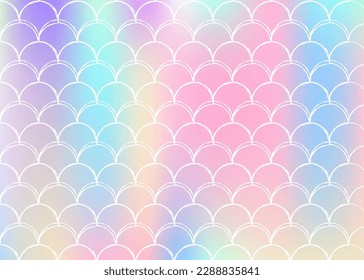 Gradient scale background with holographic mermaid. Bright color transitions. Fish tail banner and invitation. Underwater and sea pattern for girlie party. Hipster backdrop with gradient scale.