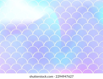 Gradient scale background with holographic mermaid. Bright color transitions. Fish tail banner and invitation. Underwater and sea pattern for girlie party. Vibrant backdrop with gradient scale.