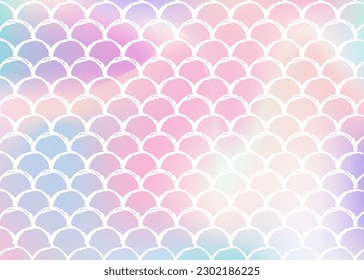 Gradient scale background with holographic mermaid. Bright color transitions. Fish tail banner and invitation. Underwater and sea pattern for girlie party. Trendy backdrop with gradient scale.