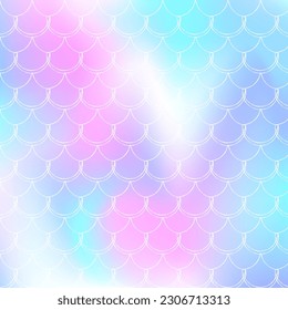 Gradient scale background with holographic mermaid. Bright color transitions. Fish tail banner and invitation. Underwater and sea pattern for girlie party. Fluorescent backdrop with gradient scale.