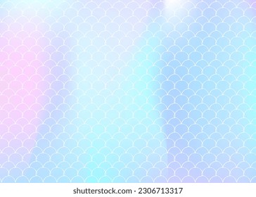 Gradient scale background with holographic mermaid. Bright color transitions. Fish tail banner and invitation. Underwater and sea pattern for girlie party. Plastic backdrop with gradient scale.