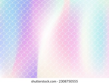 Gradient scale background with holographic mermaid. Bright color transitions. Fish tail banner and invitation. Underwater and sea pattern for girlie party. Creative backdrop with gradient scale.