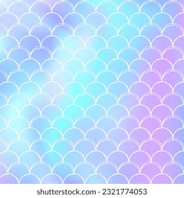 Gradient scale background with holographic mermaid. Bright color transitions. Fish tail banner and invitation. Underwater and sea pattern for girlie party. Pearlescent backdrop with gradient scale.