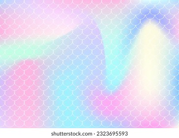 Gradient scale background with holographic mermaid. Bright color transitions. Fish tail banner and invitation. Underwater and sea pattern for girlie party. Trendy backdrop with gradient scale.