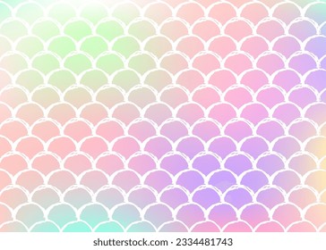 Gradient scale background with holographic mermaid. Bright color transitions. Fish tail banner and invitation. Underwater and sea pattern for girlie party. Retro backdrop with gradient scale.