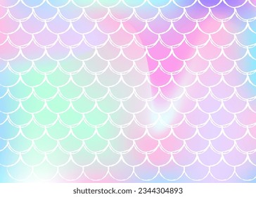 Gradient scale background with holographic mermaid. Bright color transitions. Fish tail banner and invitation. Underwater and sea pattern for girlie party. Fluorescent backdrop with gradient scale.