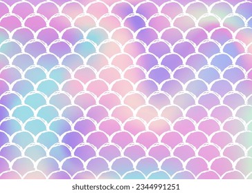 Gradient scale background with holographic mermaid. Bright color transitions. Fish tail banner and invitation. Underwater and sea pattern for girlie party. Fluorescent backdrop with gradient scale.