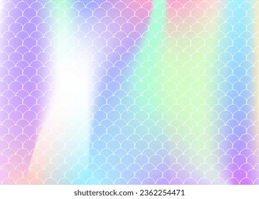 Gradient scale background with holographic mermaid. Bright color transitions. Fish tail banner and invitation. Underwater and sea pattern for girlie party. Vibrant backdrop with gradient scale.