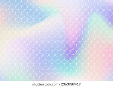Gradient scale background with holographic mermaid. Bright color transitions. Fish tail banner and invitation. Underwater and sea pattern for girlie party. Multicolor backdrop with gradient scale.