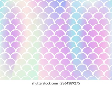 Gradient scale background with holographic mermaid. Bright color transitions. Fish tail banner and invitation. Underwater and sea pattern for girlie party. Vibrant backdrop with gradient scale.