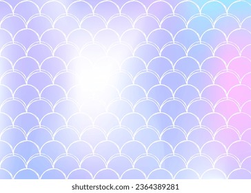 Gradient scale background with holographic mermaid. Bright color transitions. Fish tail banner and invitation. Underwater and sea pattern for girlie party. Bright backdrop with gradient scale.