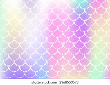 Gradient scale background with holographic mermaid. Bright color transitions. Fish tail banner and invitation. Underwater and sea pattern for girlie party. Hipster backdrop with gradient scale.