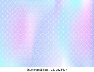 Gradient scale background with holographic mermaid. Bright color transitions. Fish tail banner and invitation. Underwater and sea pattern for girlie party. Neon backdrop with gradient scale.