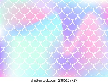 Gradient scale background with holographic mermaid. Bright color transitions. Fish tail banner and invitation. Underwater and sea pattern for girlie party. Spectrum backdrop with gradient scale.