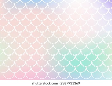 Gradient scale background with holographic mermaid. Bright color transitions. Fish tail banner and invitation. Underwater and sea pattern for girlie party. Futuristic backdrop with gradient scale.