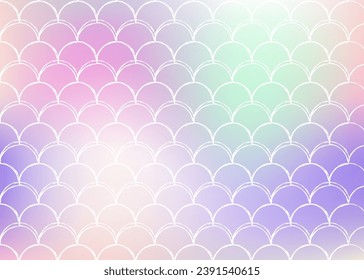 Gradient scale background with holographic mermaid. Bright color transitions. Fish tail banner and invitation. Underwater and sea pattern for girlie party. Vibrant backdrop with gradient scale.