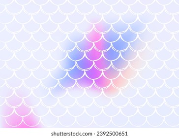 Gradient scale background with holographic mermaid. Bright color transitions. Fish tail banner and invitation. Underwater and sea pattern for girlie party. Stylish backdrop with gradient scale.