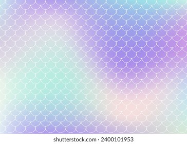 Gradient scale background with holographic mermaid. Bright color transitions. Fish tail banner and invitation. Underwater and sea pattern for girlie party. Fluorescent backdrop with gradient scale.