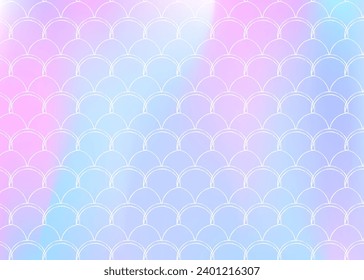 Fondo de escala de degradado con sirena holográfica. Transiciones de color luminosas. Banner de cola de pescado e invitación. Patrón submarino y marino para fiesta de niñas. Fondo irlandés con escala de degradado.