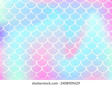 Gradient scale background with holographic mermaid. Bright color transitions. Fish tail banner and invitation. Underwater and sea pattern for girlie party. Spectrum backdrop with gradient scale.