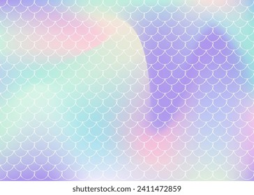 Gradient scale background with holographic mermaid. Bright color transitions. Fish tail banner and invitation. Underwater and sea pattern for girlie party. Hipster backdrop with gradient scale.