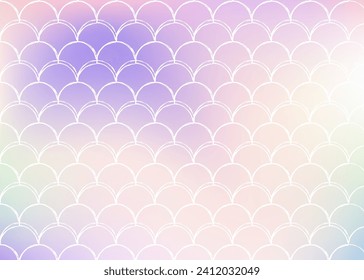 Gradient scale background with holographic mermaid. Bright color transitions. Fish tail banner and invitation. Underwater and sea pattern for girlie party. Neon backdrop with gradient scale.