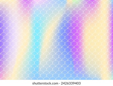 Gradient scale background with holographic mermaid. Bright color transitions. Fish tail banner and invitation. Underwater and sea pattern for girlie party. Bright backdrop with gradient scale.