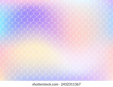 Gradient scale background with holographic mermaid. Bright color transitions. Fish tail banner and invitation. Underwater and sea pattern for girlie party. Neon backdrop with gradient scale.