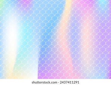 Farbverlaufs-Hintergrund mit holografischer Meerjungfrau. Helle Farbübergänge. Fisch Schwanz Banner und Einladung. Unterwasser- und Seemuster für Girlie Party. Futuristische Kulisse mit Gradientenskala.