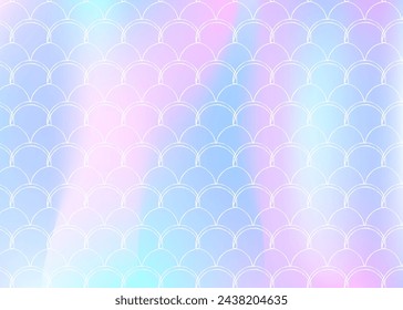 Gradient scale background with holographic mermaid. Bright color transitions. Fish tail banner and invitation. Underwater and sea pattern for girlie party. Multicolor backdrop with gradient scale.