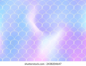 Gradient scale background with holographic mermaid. Bright color transitions. Fish tail banner and invitation. Underwater and sea pattern for girlie party. Hipster backdrop with gradient scale.