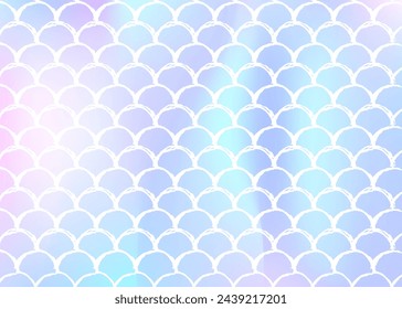 Farbverlaufs-Hintergrund mit holografischer Meerjungfrau. Helle Farbübergänge. Fisch Schwanz Banner und Einladung. Unterwasser- und Seemuster für Girlie Party. Heller Hintergrund mit Farbverlauf Skalierung.