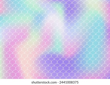 Gradient scale background with holographic mermaid. Bright color transitions. Fish tail banner and invitation. Underwater and sea pattern for girlie party. Spectrum backdrop with gradient scale.