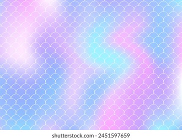 Gradient scale background with holographic mermaid. Bright color transitions. Fish tail banner and invitation. Underwater and sea pattern for girlie party. Vibrant backdrop with gradient scale.