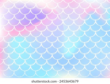 Gradient scale background with holographic mermaid. Bright color transitions. Fish tail banner and invitation. Underwater and sea pattern for girlie party. Trendy backdrop with gradient scale.