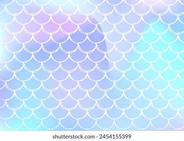 Gradient scale background with holographic mermaid. Bright color transitions. Fish tail banner and invitation. Underwater and sea pattern for girlie party. Fluorescent backdrop with gradient scale.