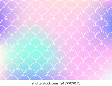 Gradient scale background with holographic mermaid. Bright color transitions. Fish tail banner and invitation. Underwater and sea pattern for girlie party. Creative backdrop with gradient scale.