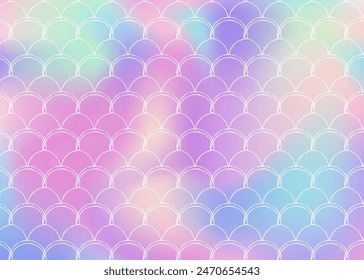 Gradient scale background with holographic mermaid. Bright color transitions. Fish tail banner and invitation. Underwater and sea pattern for girlie party. Colorful backdrop with gradient scale.