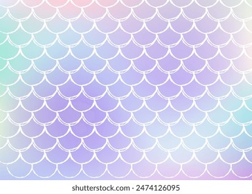 Fondo de escala de gradiente con sirena holográfica. Transiciones de color brillantes. Anuncio de cola de pescado e invitación. Patrón submarino y marino para fiesta de chicas. Fondo iridiscente con escala de gradiente.